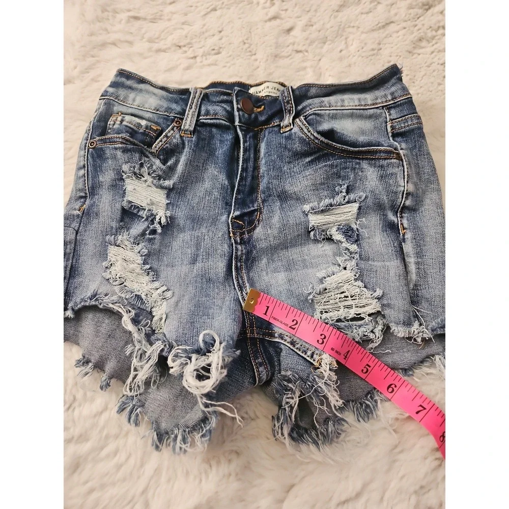 Hammer Jeans High Waisted Denim Shorts Womens Size M Blue Destroyed Frayed Hem